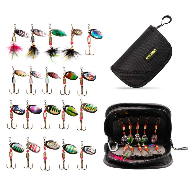KINGFOREST 20-Piece Spinnerbait Fishing Lures Kit - Hard Metal Bass Trout Salmon Walleye Lures with Tackle Box | Freshwater & Saltwater Fishing Bait - Image 1
